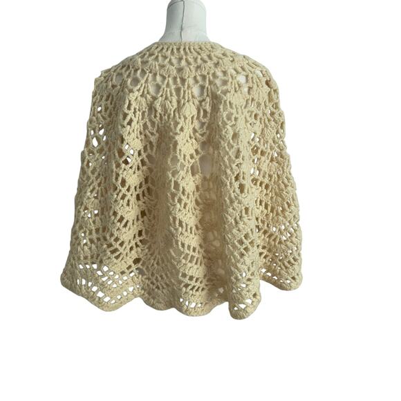 VTG. Crochet Sweater Cape Cardigan Womens M Open Knit Boho Festival Fairy 70s - Picture 5 of 12